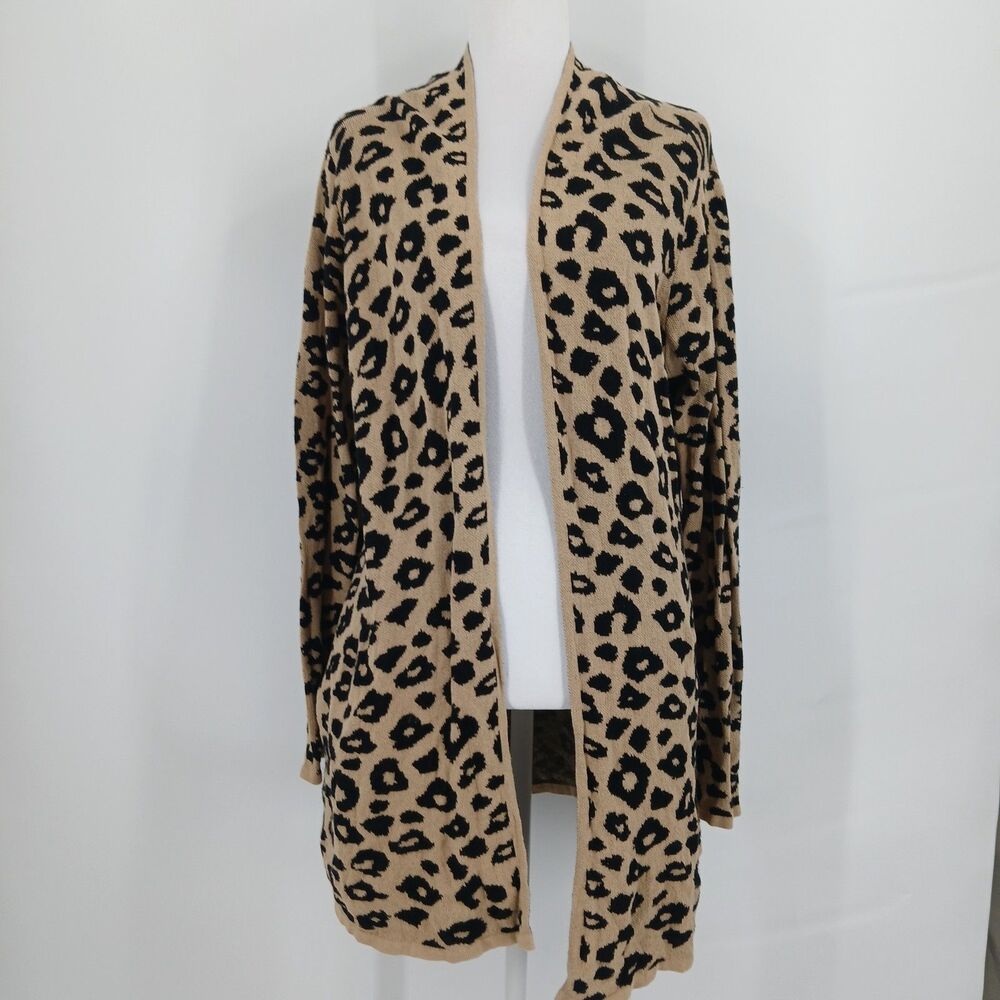 BYdesign Women's Leopard Print Open Front Long Cardigan Sweater size large
